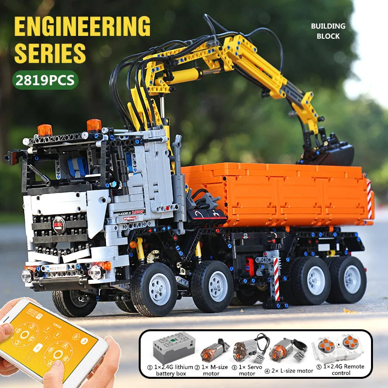Mould King 19007 Technical Car Toys The RC MOC-24674 Pneumatic Truck Building Block Assembly Truck Brick Set Kids Christmas Gift