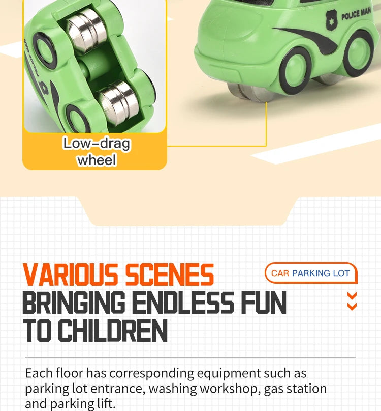 Diy Track Parking Lot Toys Children's Parking Building Toy Railcar Vehicle Models Toy with Double Slide Boys Girls Birthday Gift