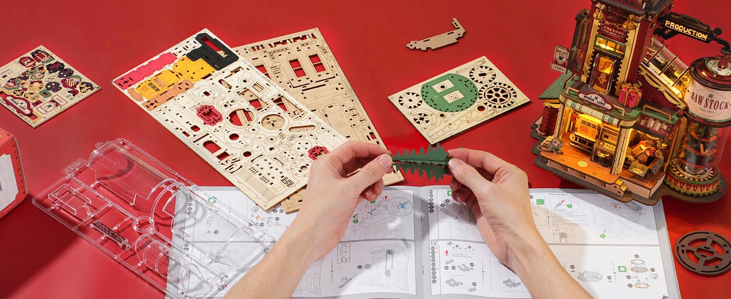 Robotime Rokr Wooden Music Box Christmas Dream Gift Factory 3D Wooden Puzzles Wooden Model Kits Build Best Gifts for Kids Adults