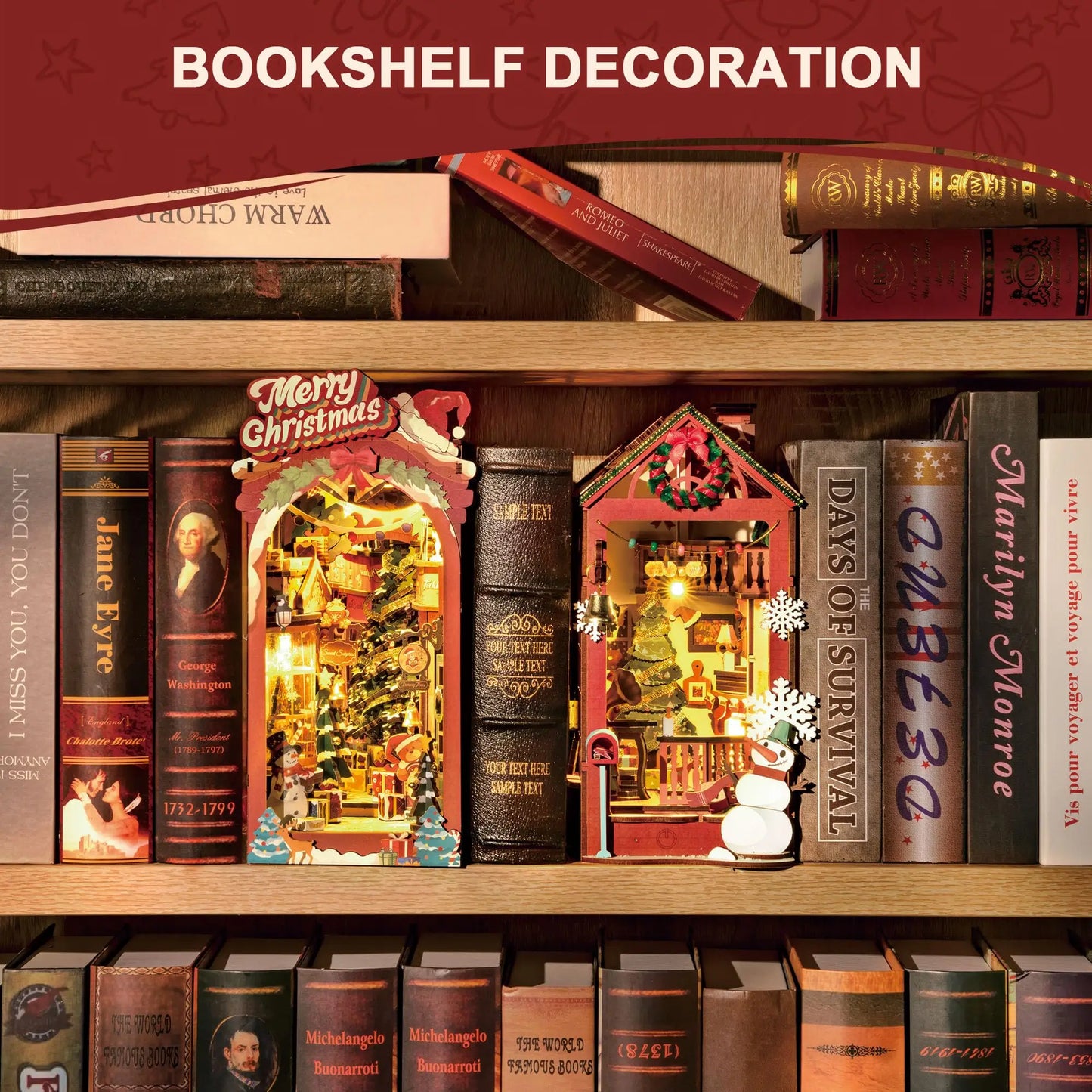 Robotime Rolife Book Nook Kit with LED Light 3D Wooden Puzzle Booknook Book Shelf Decoration DIY Miniature Christmas House