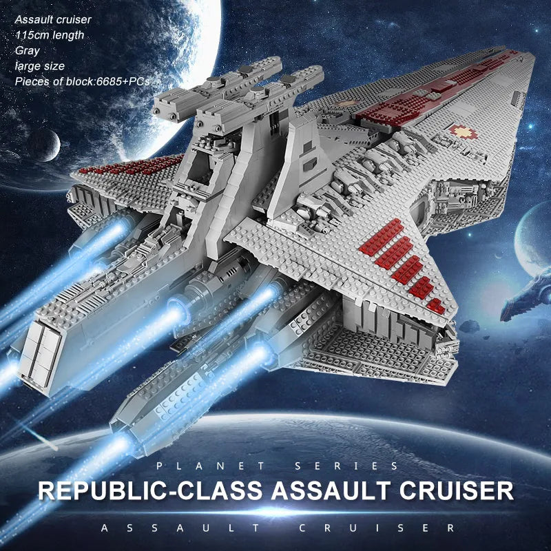 Mould King 21005 Star Plan Toys The MOC-0694 Republic Attack Cruiser Building Block MOC Starship Brick Set Kids Christmas Gift