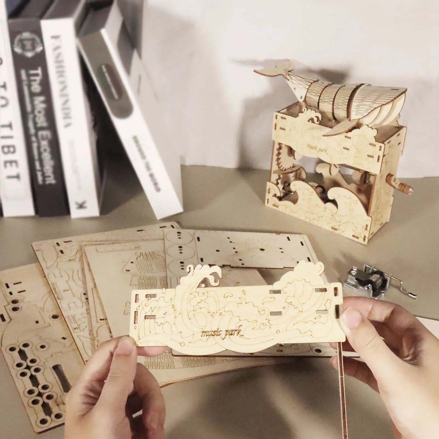 3d wooden puzzle Hand Whale music box Play 《Beautiful Seaside》 Handmade Assembly Model kit Holidays birthdays Christmas gifts