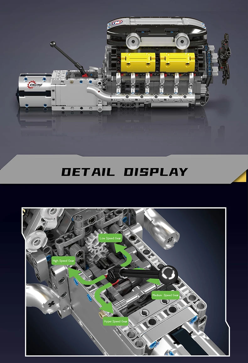 Mould King 10202 The Supercar V12 Engine + Transmission Building Block Set Technical Car Engine Brick Toys Kids Christmas Gift