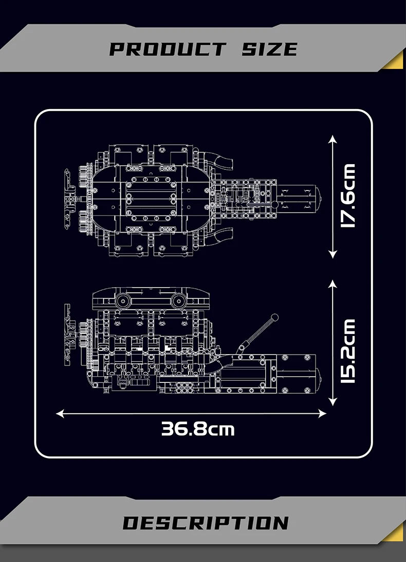 Mould King 10202 The Supercar V12 Engine + Transmission Building Block Set Technical Car Engine Brick Toys Kids Christmas Gift