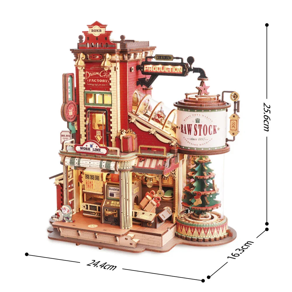 Robotime Rokr Wooden Music Box Christmas Dream Gift Factory 3D Wooden Puzzles Wooden Model Kits Build Best Gifts for Kids Adults