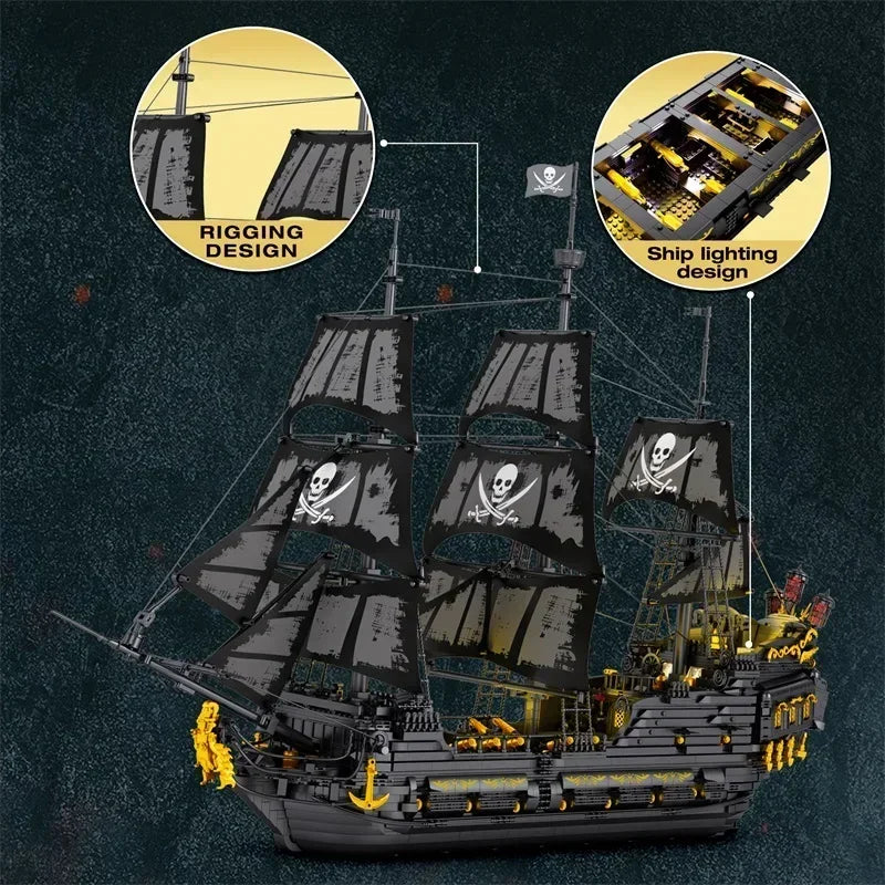 4708PCS Black Pearl Pirate Ship Model Building Blocks Set Movie Skeleton Adventure Boat Bricks Diy Toys For Kids Holiday Gifts