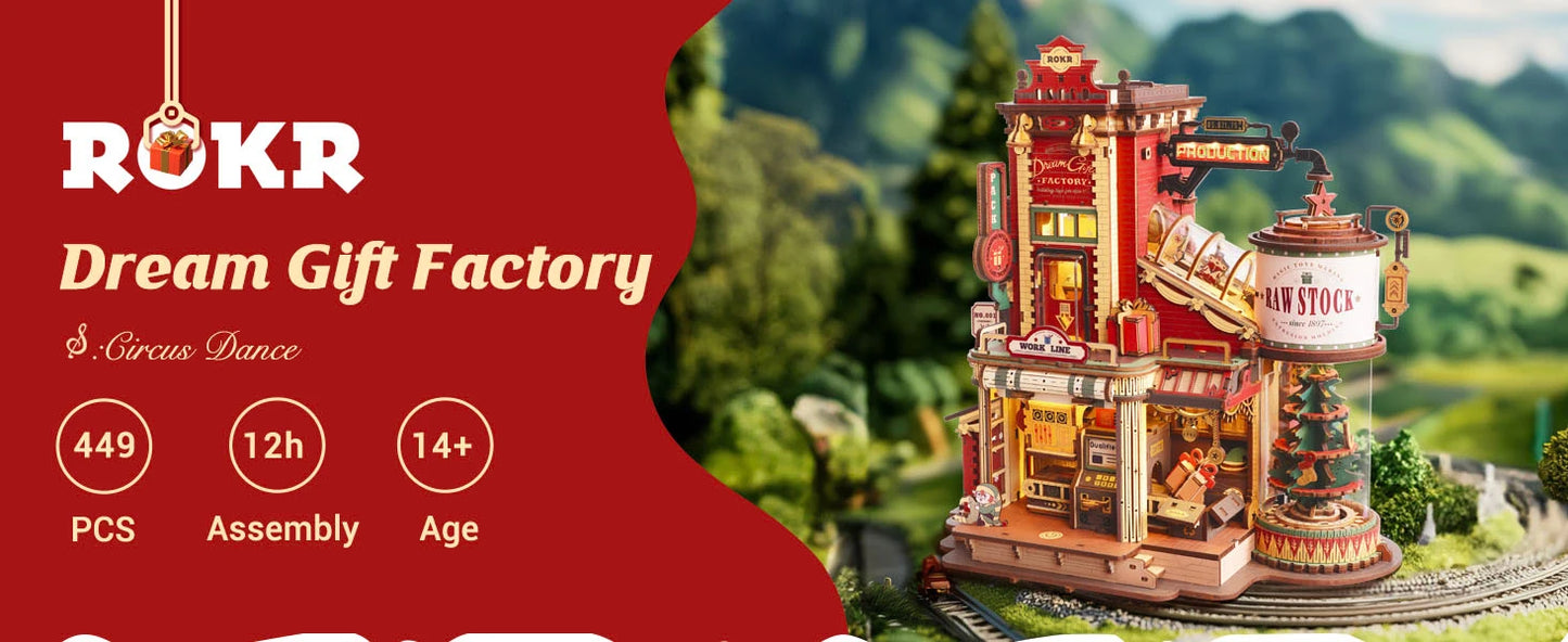 Robotime Rokr Wooden Music Box Christmas Dream Gift Factory 3D Wooden Puzzles Wooden Model Kits Build Best Gifts for Kids Adults