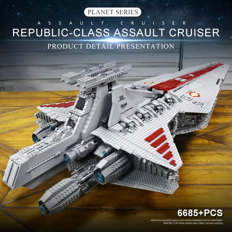 Mould King 21005 Star Plan Toys The MOC-0694 Republic Attack Cruiser Building Block MOC Starship Brick Set Kids Christmas Gift