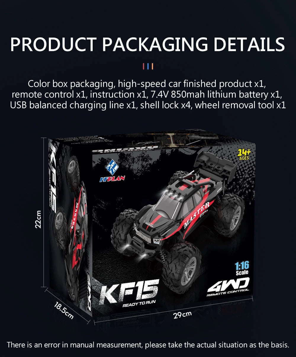 40KM/H High Speed KF15 1:16 RC Car 2.4G Remote Control Truck Electric Off-Road Drift Racing Car Toys