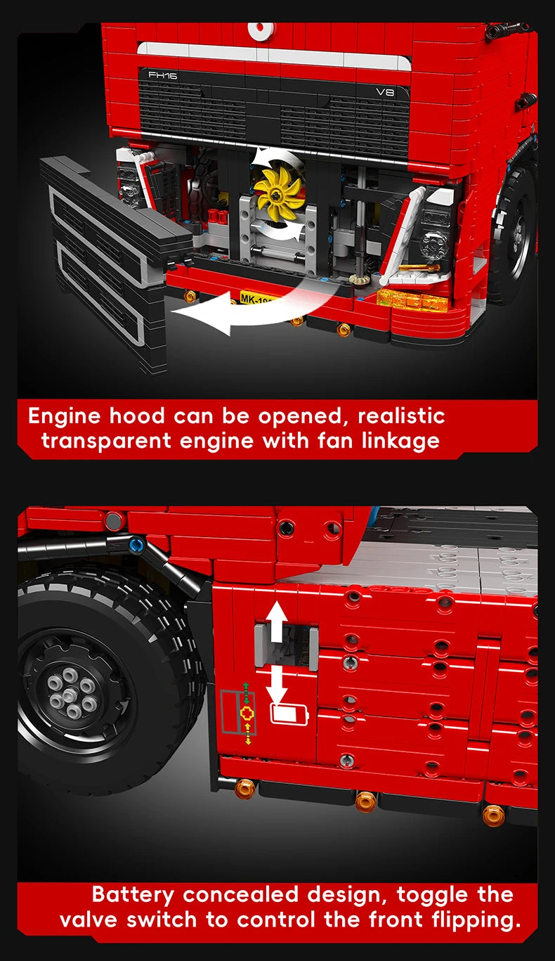 Mould King 19015 Technical Truck Toys The Remote Control FH16 Pneumatic Tractor Building Block Assembly Car Brick Set Kids Gift