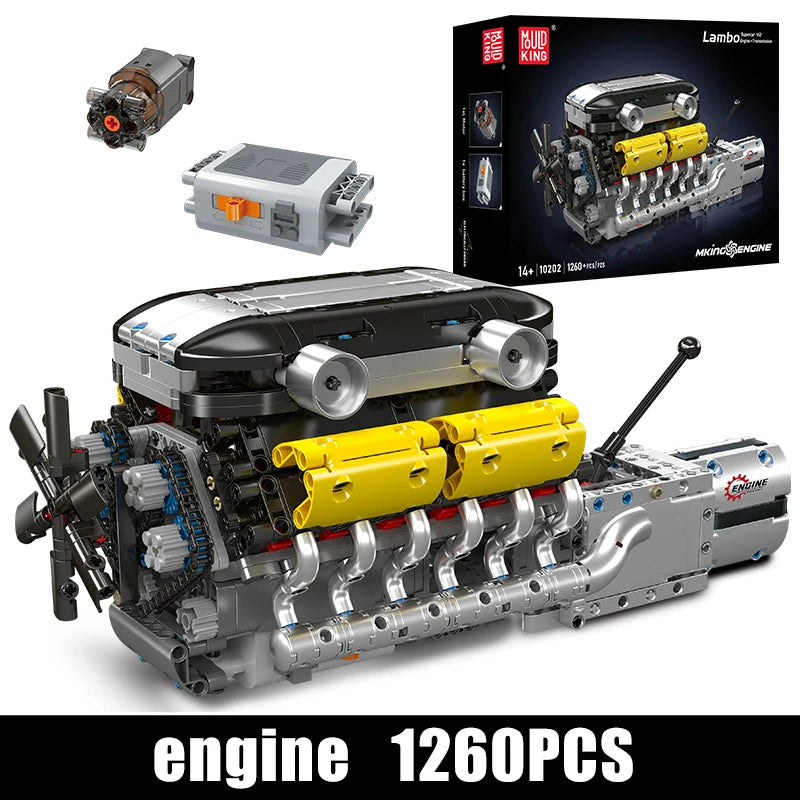 Mould King 10202 The Supercar V12 Engine + Transmission Building Block Set Technical Car Engine Brick Toys Kids Christmas Gift
