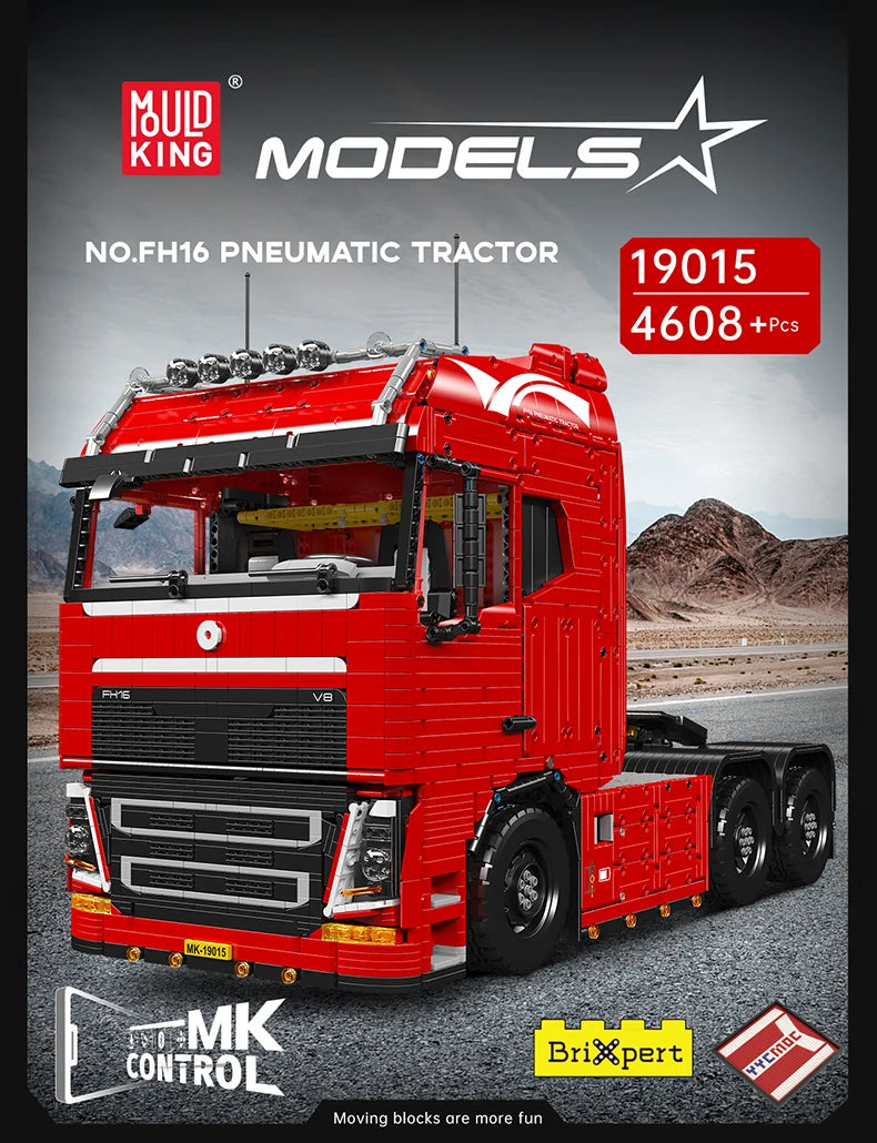 Mould King 19015 Technical Truck Toys The Remote Control FH16 Pneumatic Tractor Building Block Assembly Car Brick Set Kids Gift