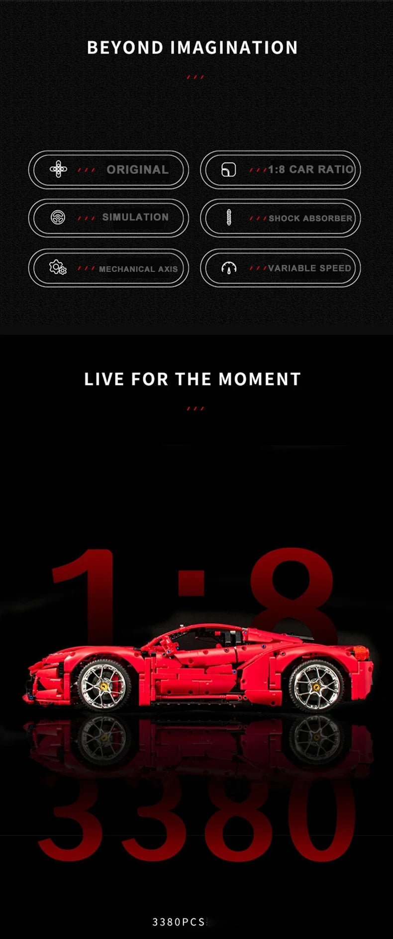 3380PCS Technical Red GT Super Speed Sport 1:8 Car Model Building Blocks City Famous Racing Vehicle Bricks Toys for Kid Gifts