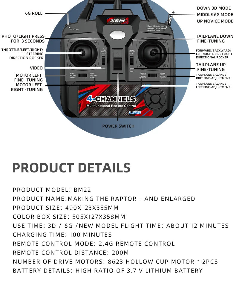 Bm22 rc f22 plane raptor 4ch Large Fighter Jet Fixed-wing Remote Control Foam Glider Electric Model Airplane Toys rc rtf