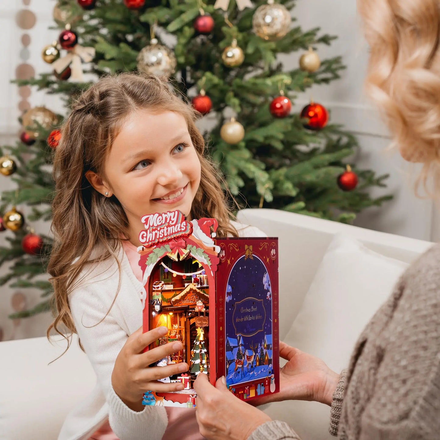 Robotime Rolife Book Nook Kit with LED Light 3D Wooden Puzzle Booknook Book Shelf Decoration DIY Miniature Christmas House