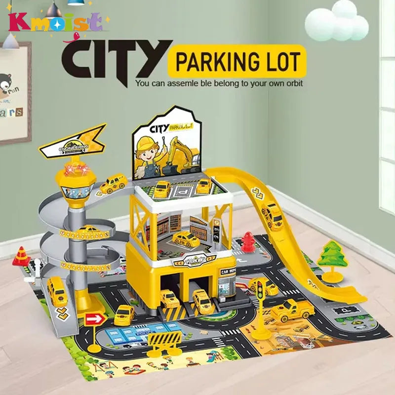 Parking Lot Toys Electric Rail Car Parking DIY Assembled Runway Inertia Car Engineering Mini Vehicle Toy Boys Kids Birthday Gif