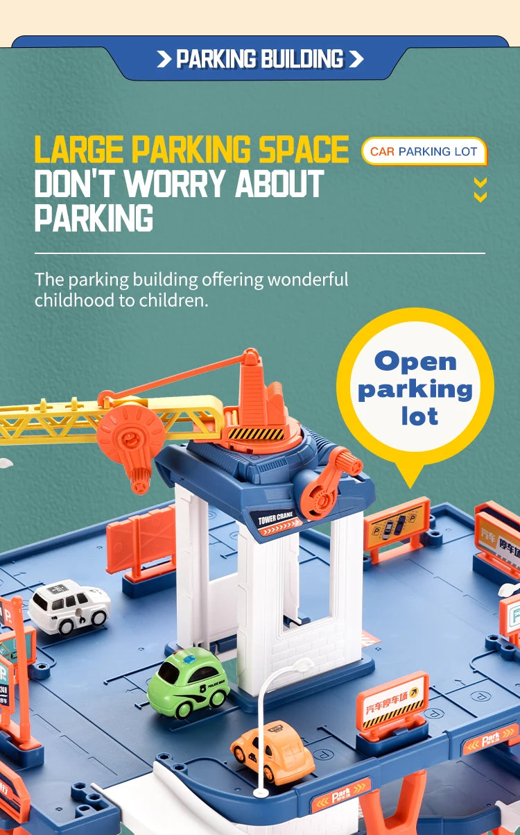 Diy Track Parking Lot Toys Children's Parking Building Toy Railcar Vehicle Models Toy with Double Slide Boys Girls Birthday Gift