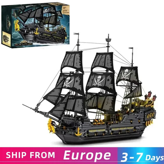 4708PCS Black Pearl Pirate Ship Model Building Blocks Set Movie Skeleton Adventure Boat Bricks Diy Toys For Kids Holiday Gifts