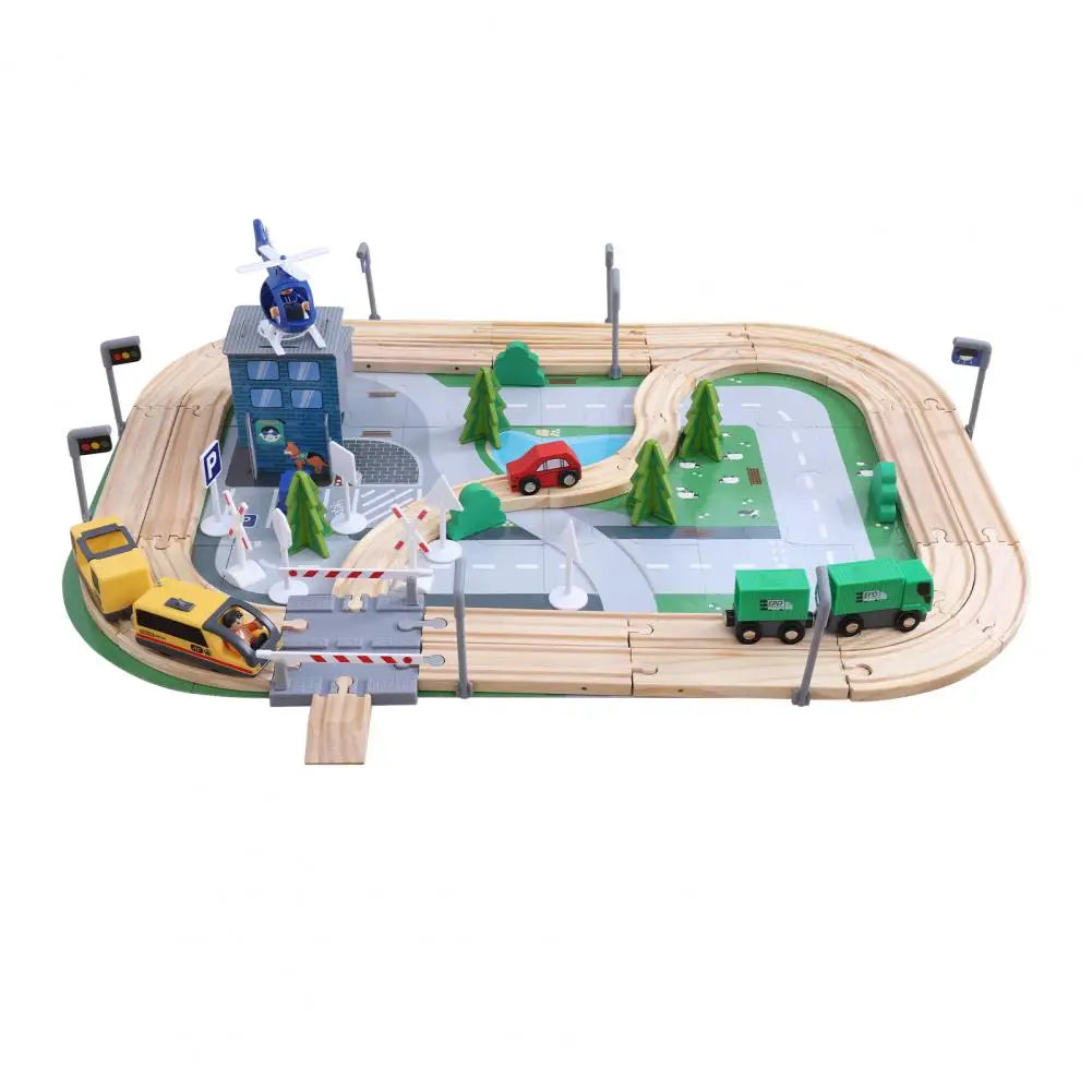 108 Pcs Kids Road Train Track Toy Set, Easily Connected Different Tracks Railway Toys, Polished Wooden Children Train Toy for En