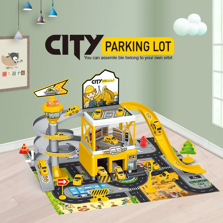 Parking Lot Toys Electric Rail Car Parking DIY Assembled Runway Inertia Car Engineering Mini Vehicle Toy Boys Kids Birthday Gif