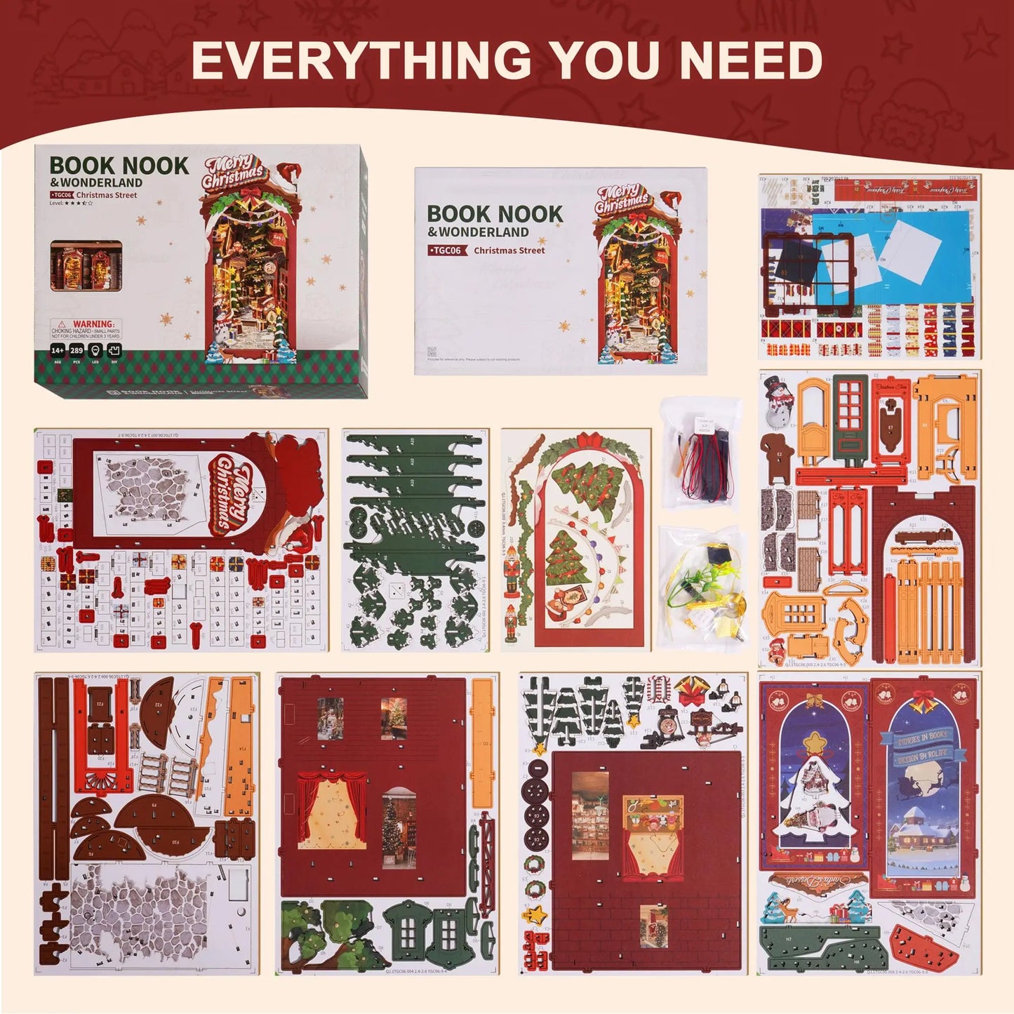 Robotime Rolife Book Nook Kit with LED Light 3D Wooden Puzzle Booknook Book Shelf Decoration DIY Miniature Christmas House