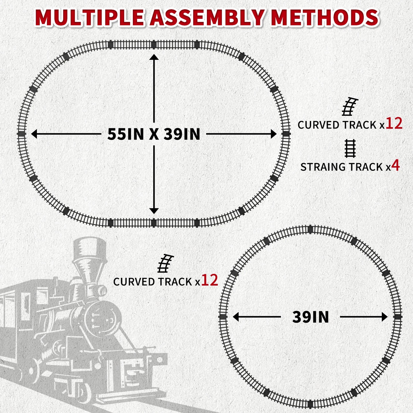 Electric Train Set for Kids Boys and Girls, Classic Christmas Train Toys, Steam Locomotive Engine, Lights & Sound, Tracks