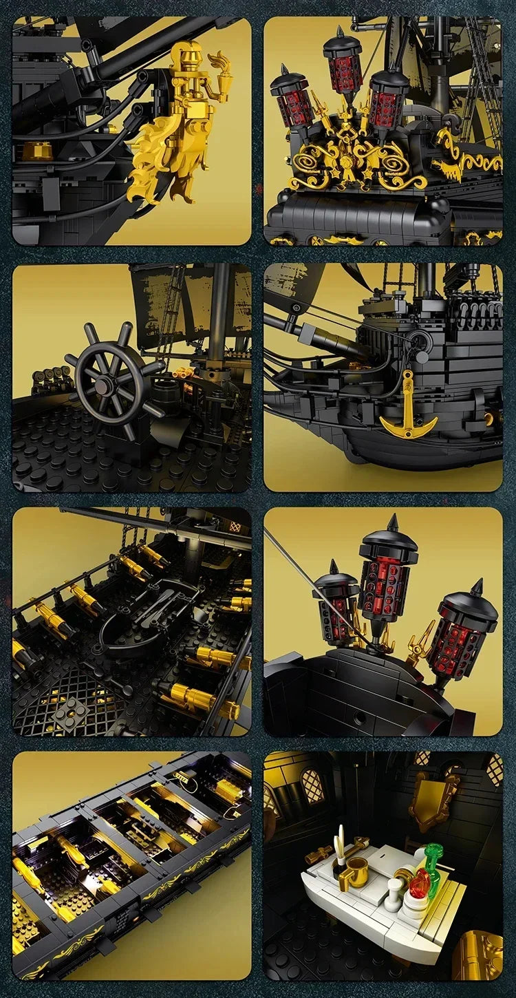 4708PCS Black Pearl Pirate Ship Model Building Blocks Set Movie Skeleton Adventure Boat Bricks Diy Toys For Kids Holiday Gifts