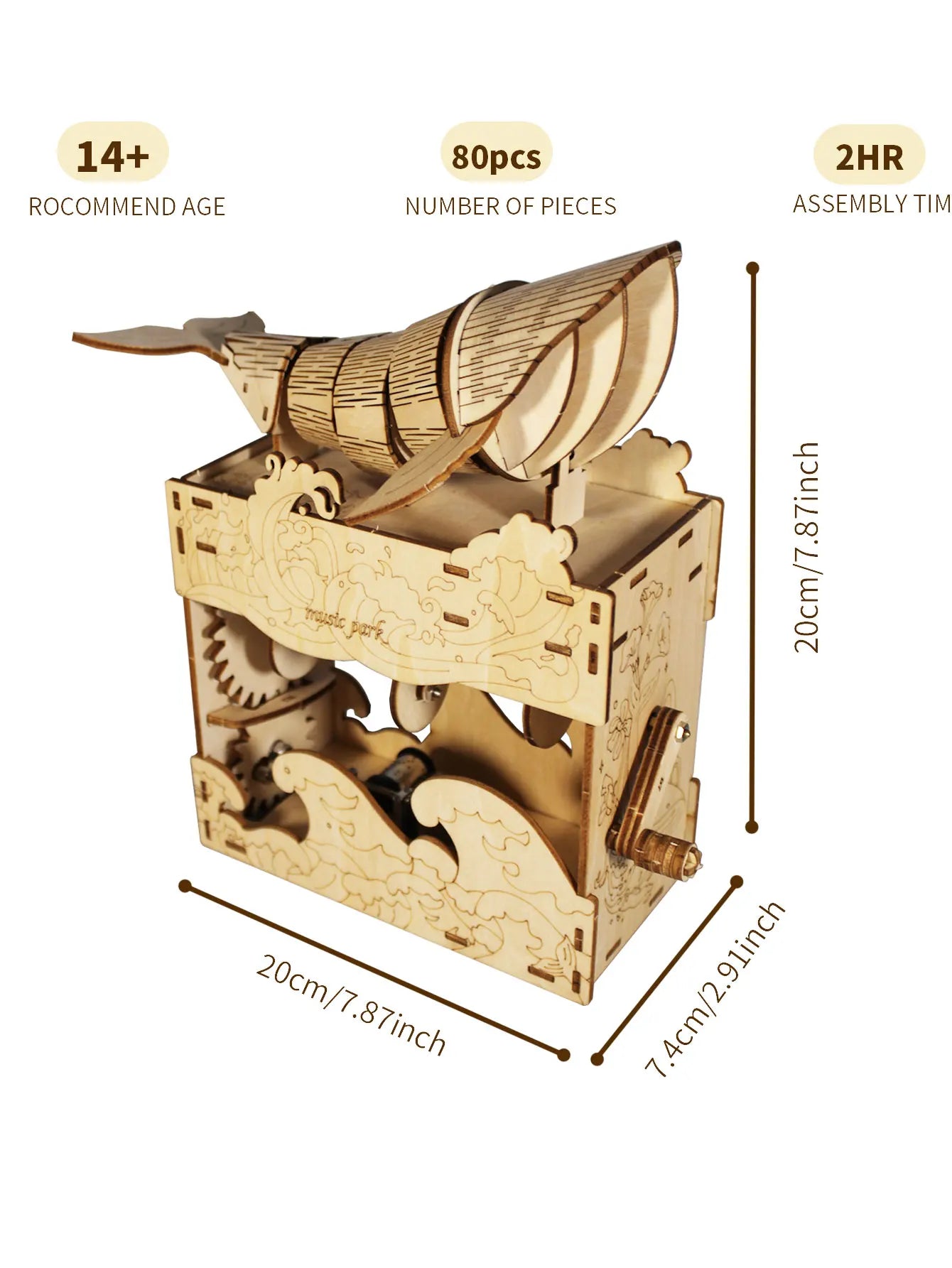 3d wooden puzzle Hand Whale music box Play 《Beautiful Seaside》 Handmade Assembly Model kit Holidays birthdays Christmas gifts