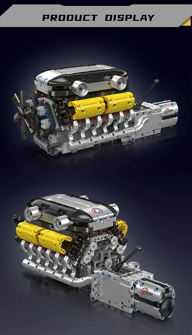 Mould King 10202 The Supercar V12 Engine + Transmission Building Block Set Technical Car Engine Brick Toys Kids Christmas Gift