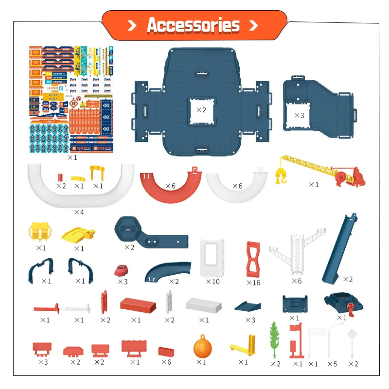 Diy Track Parking Lot Toys Children's Parking Building Toy Railcar Vehicle Models Toy with Double Slide Boys Girls Birthday Gift