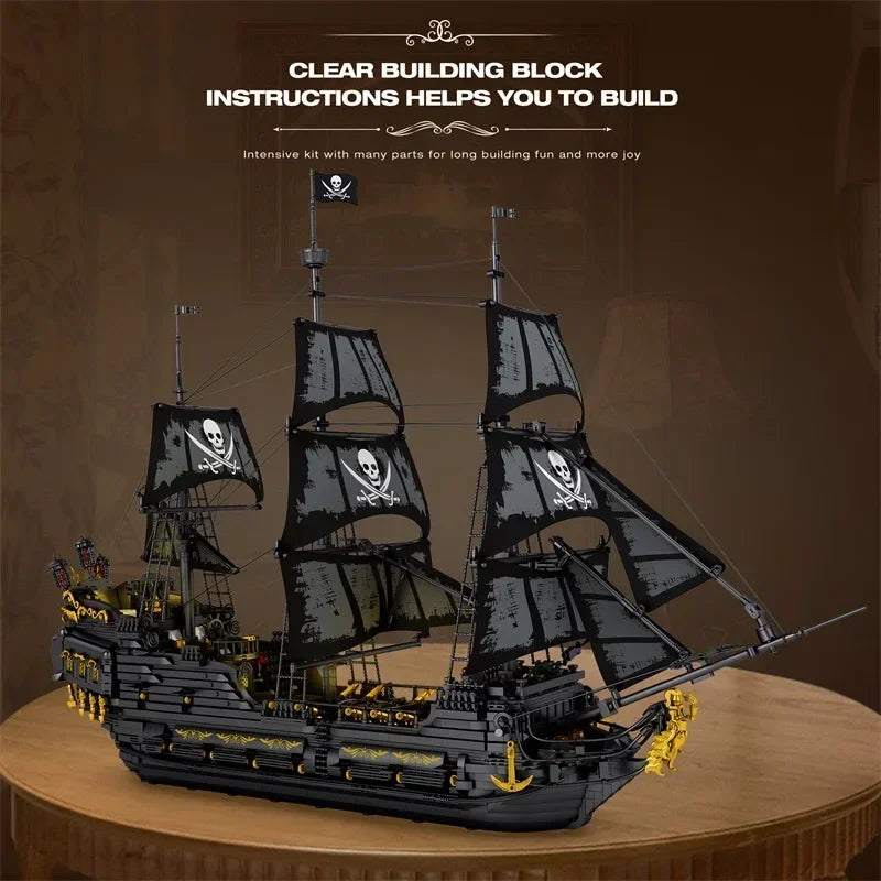 4708PCS Black Pearl Pirate Ship Model Building Blocks Set Movie Skeleton Adventure Boat Bricks Diy Toys For Kids Holiday Gifts