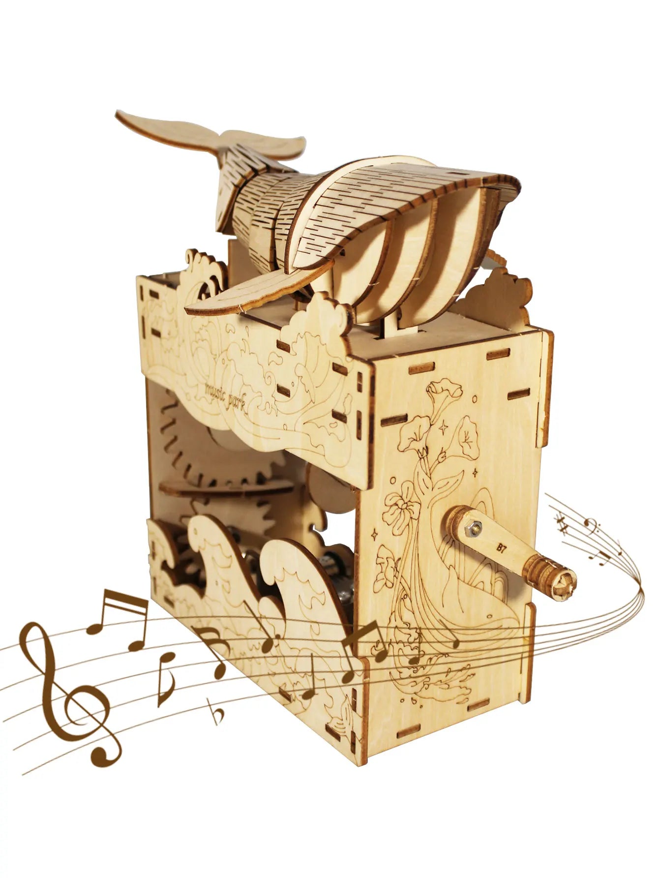 3d wooden puzzle Hand Whale music box Play 《Beautiful Seaside》 Handmade Assembly Model kit Holidays birthdays Christmas gifts