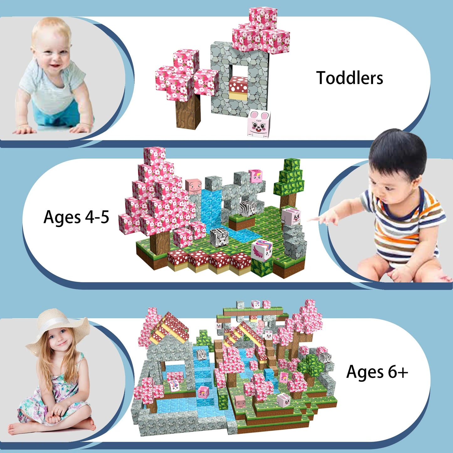 107PCS Sakura Magnetic Building Blocks Set with Cute Animals, Cherry Blossom Themed STEM Toys for Kids Ages 3-8, Educational Con