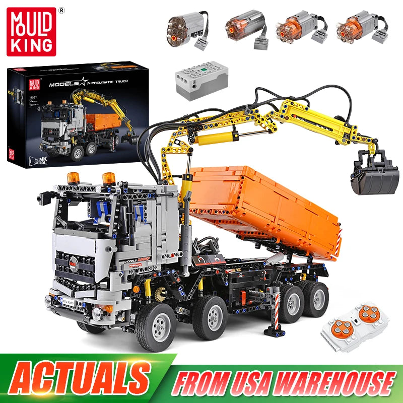Mould King 19007 Technical Car Toys The RC MOC-24674 Pneumatic Truck Building Block Assembly Truck Brick Set Kids Christmas Gift