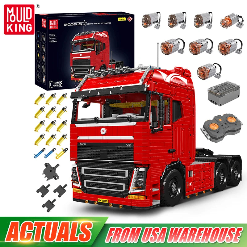 Mould King 19015 Technical Truck Toys The Remote Control FH16 Pneumatic Tractor Building Block Assembly Car Brick Set Kids Gift