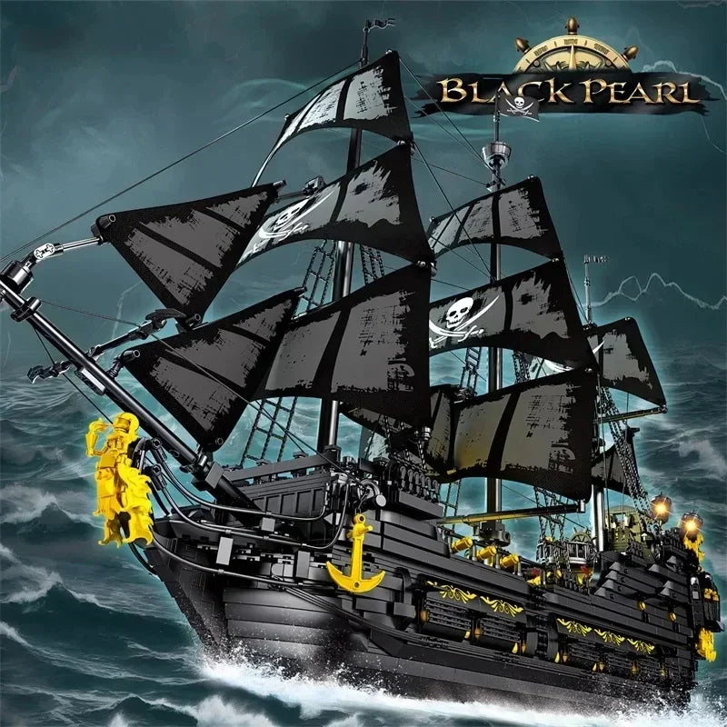 4708PCS Black Pearl Pirate Ship Model Building Blocks Set Movie Skeleton Adventure Boat Bricks Diy Toys For Kids Holiday Gifts