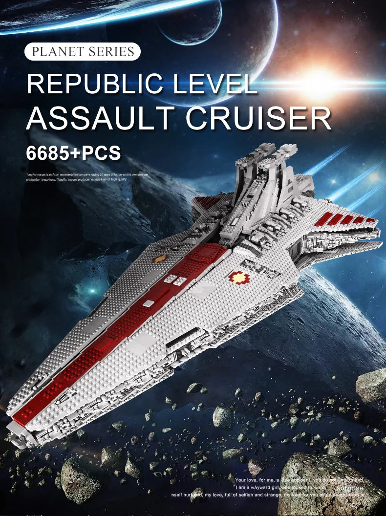 Mould King 21005 Star Plan Toys The MOC-0694 Republic Attack Cruiser Building Block MOC Starship Brick Set Kids Christmas Gift