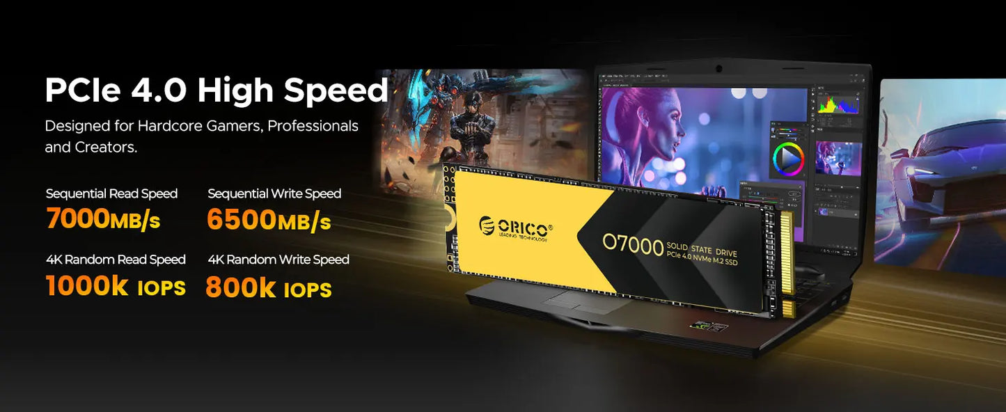 ORICO 2TB NVMe SSD PCIe 4.0 Up to 7400MB/s, M.2 SSD 2280 PCIe 4.0X4 Internal Solid State Drive SSD for Gamers and Creators-O7000