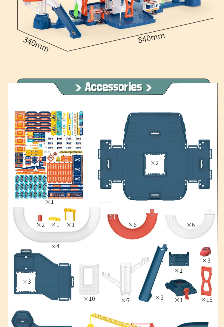 Diy Track Parking Lot Toys Children's Parking Building Toy Railcar Vehicle Models Toy with Double Slide Boys Girls Birthday Gift