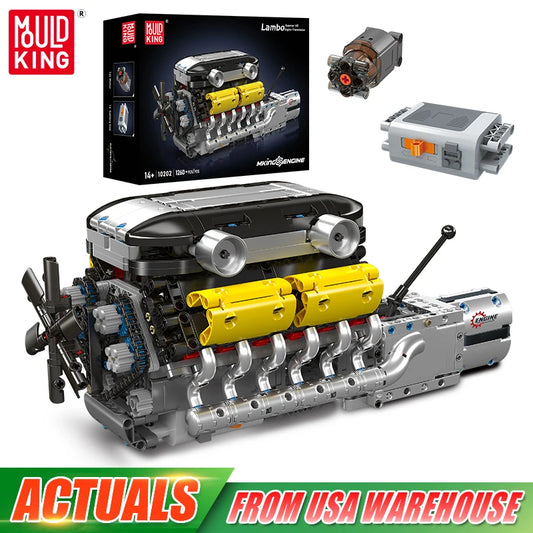 Mould King 10202 The Supercar V12 Engine + Transmission Building Block Set Technical Car Engine Brick Toys Kids Christmas Gift