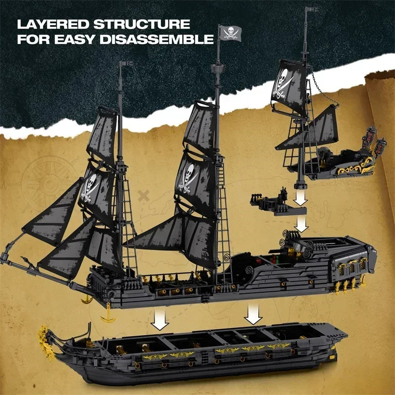 4708PCS Black Pearl Pirate Ship Model Building Blocks Set Movie Skeleton Adventure Boat Bricks Diy Toys For Kids Holiday Gifts