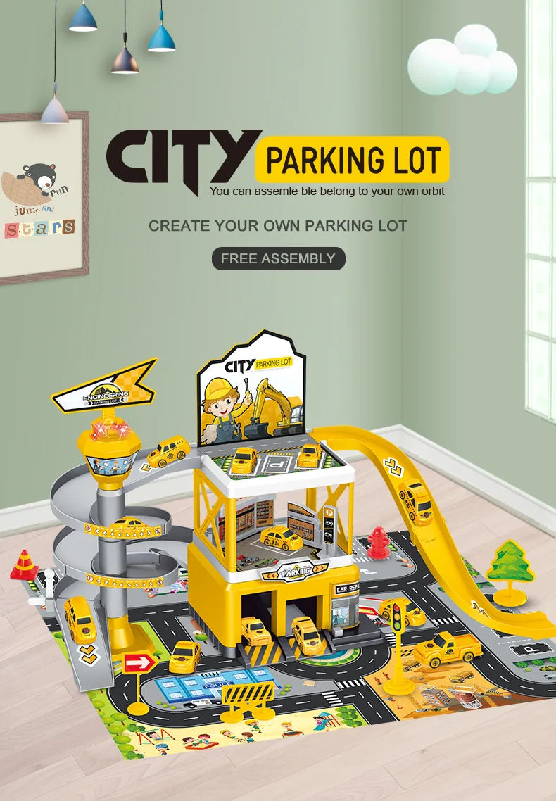 Parking Lot Toys Electric Rail Car Parking DIY Assembled Runway Inertia Car Engineering Mini Vehicle Toy Boys Kids Birthday Gif