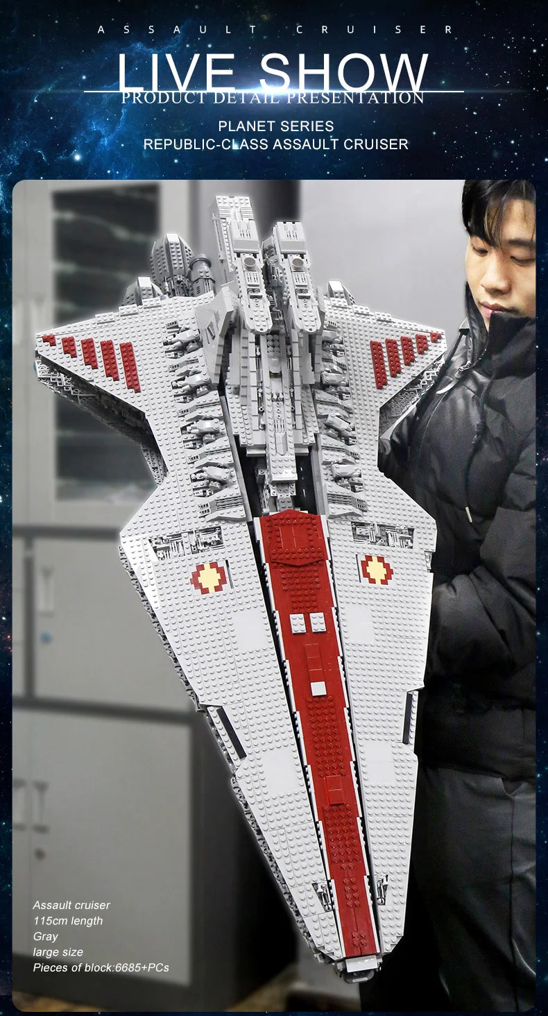 Mould King 21005 Star Plan Toys The MOC-0694 Republic Attack Cruiser Building Block MOC Starship Brick Set Kids Christmas Gift