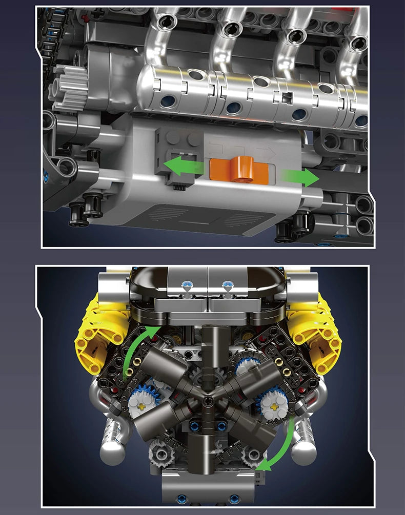 Mould King 10202 The Supercar V12 Engine + Transmission Building Block Set Technical Car Engine Brick Toys Kids Christmas Gift