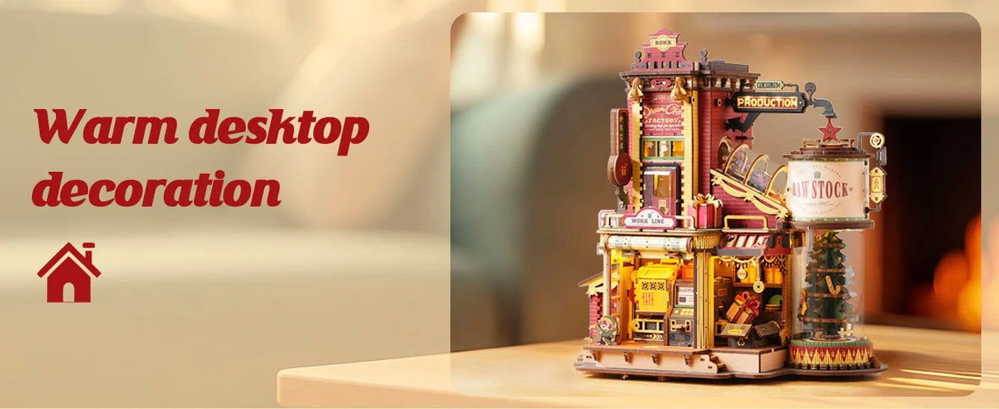 Robotime Rokr Wooden Music Box Christmas Dream Gift Factory 3D Wooden Puzzles Wooden Model Kits Build Best Gifts for Kids Adults