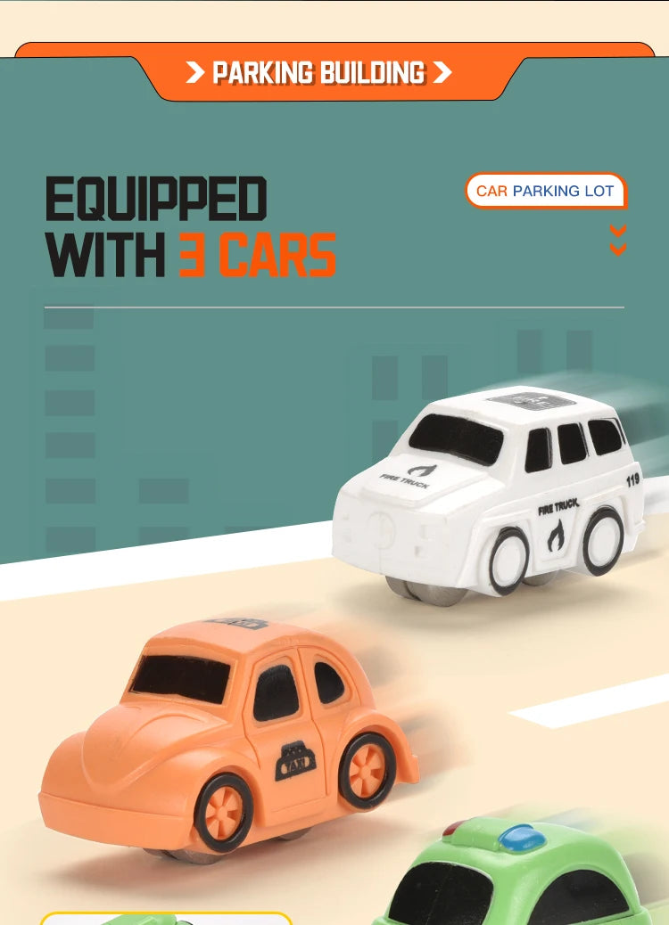 Diy Track Parking Lot Toys Children's Parking Building Toy Railcar Vehicle Models Toy with Double Slide Boys Girls Birthday Gift