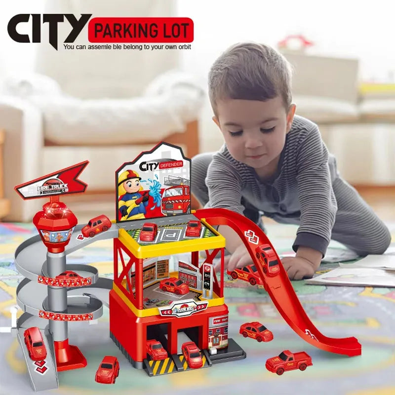 Parking Lot Toys Electric Rail Car Parking DIY Assembled Runway Inertia Car Engineering Mini Vehicle Toy Boys Kids Birthday Gif