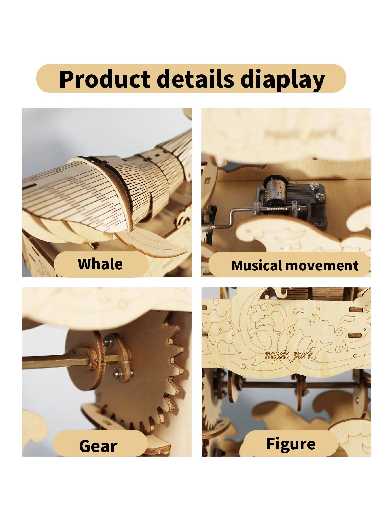 3d wooden puzzle Hand Whale music box Play 《Beautiful Seaside》 Handmade Assembly Model kit Holidays birthdays Christmas gifts