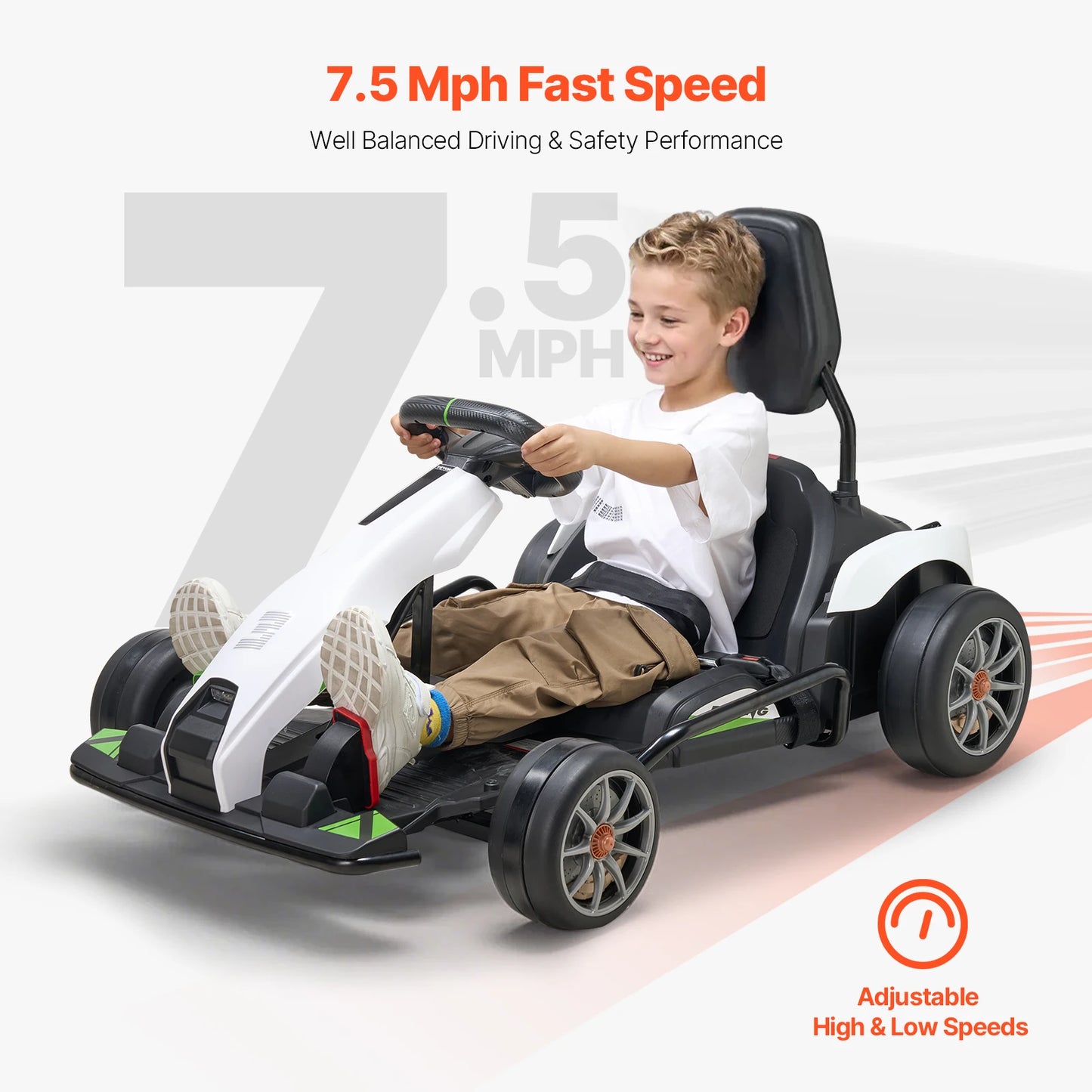 SucceBuy 24V 9Ah Electric Pedal Go Kart Portable Outdoor Race Toy with 200W Motor Adjustable Speed & Brake for Kids Play Toys