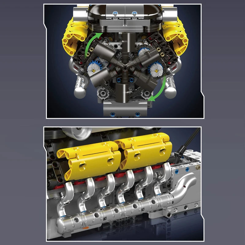 Mould King 10202 The Supercar V12 Engine + Transmission Building Block Set Technical Car Engine Brick Toys Kids Christmas Gift